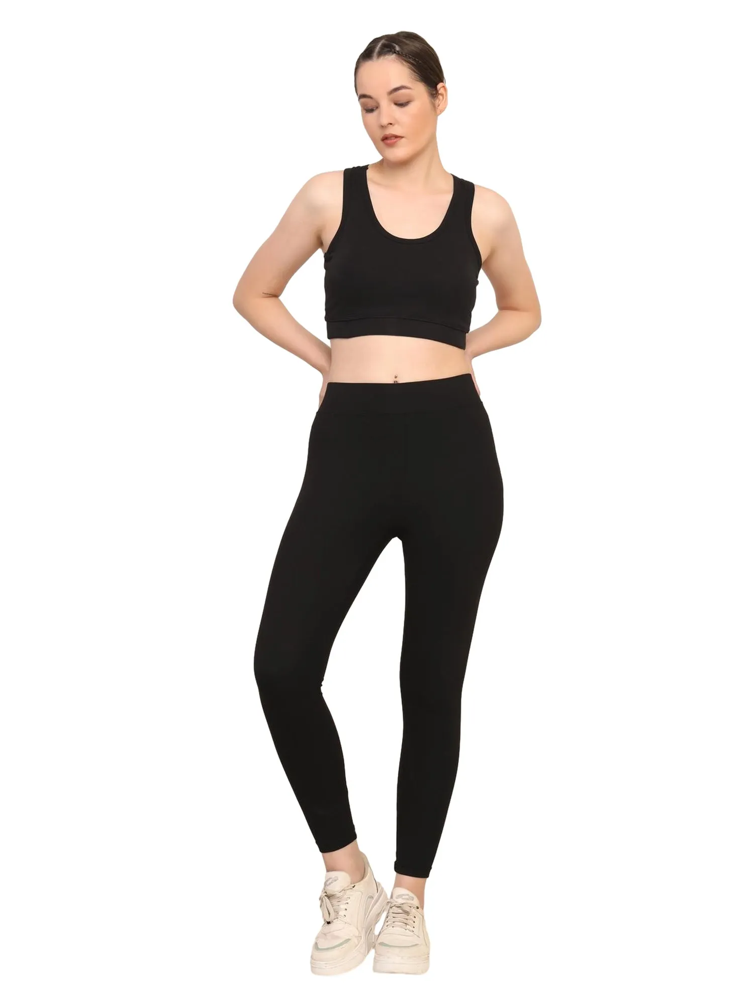 Women's Black Seamless Removable Padded Sports Bra and High-Waist Leggings Set – Comfortable Activewear for Yoga, Gym, and Everyday Wear