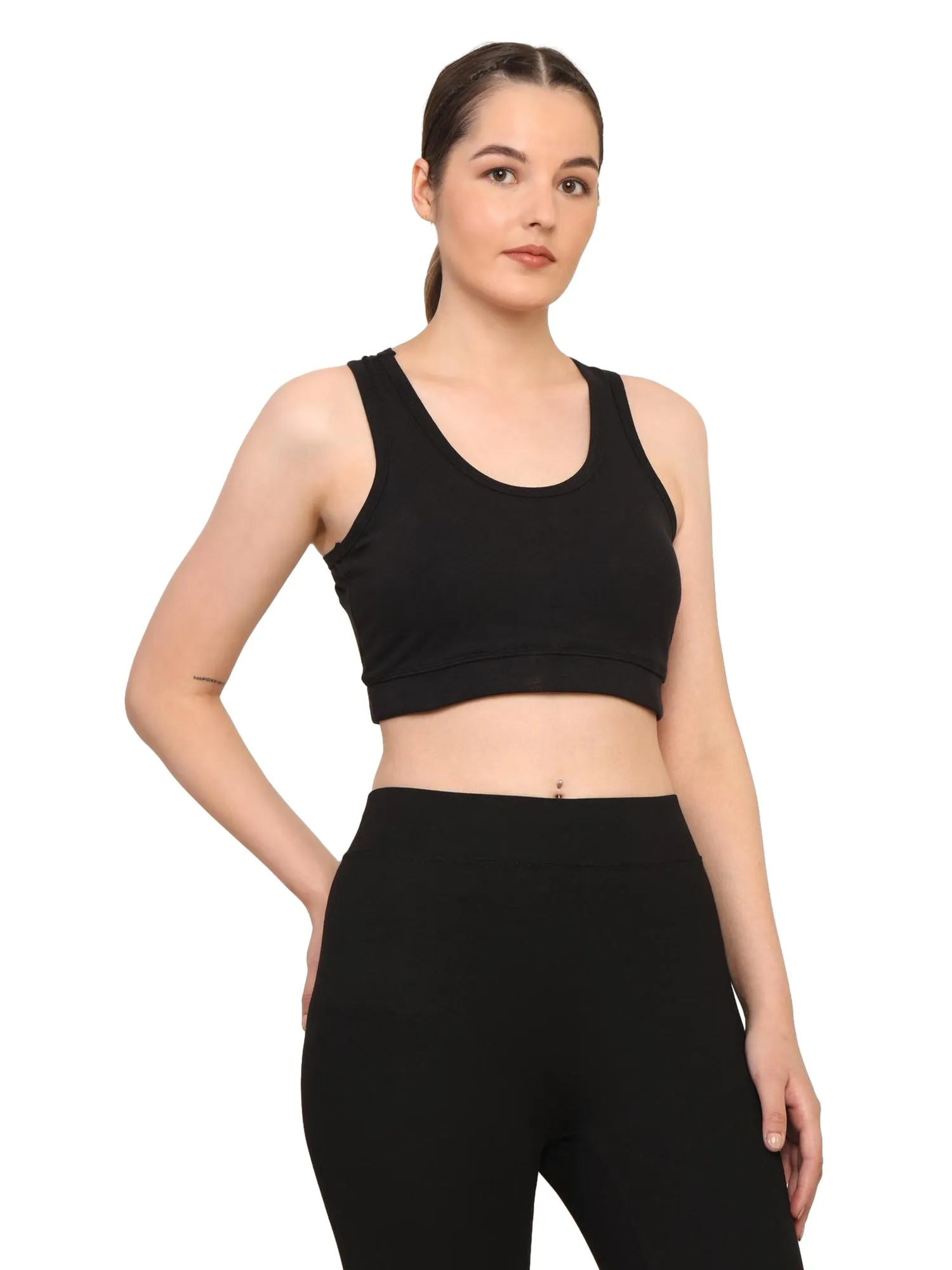 Women's Black Seamless Removable Padded Sports Bra and High-Waist Leggings Set – Comfortable Activewear for Yoga, Gym, and Everyday Wear