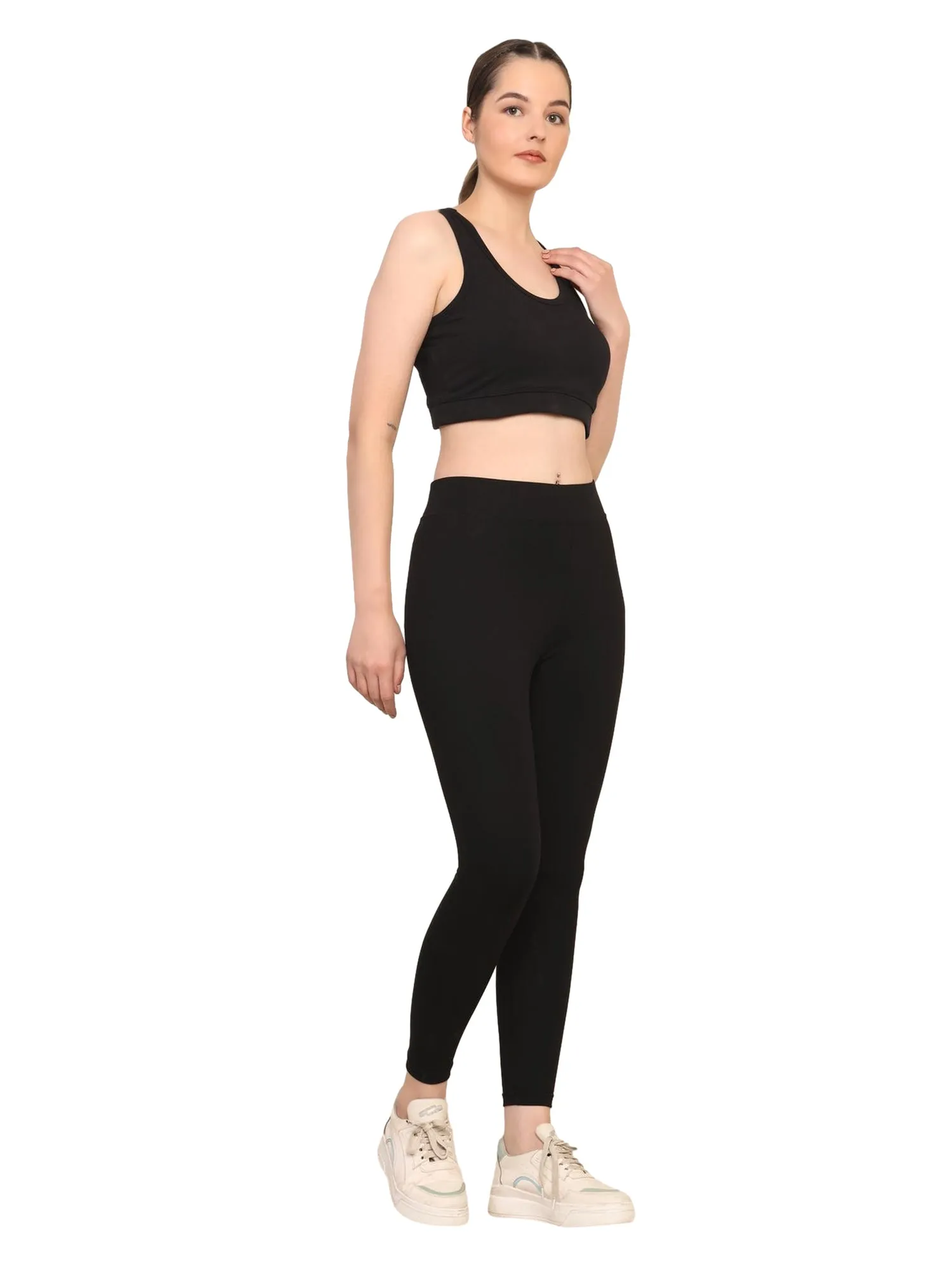 Women's Black Seamless Removable Padded Sports Bra and High-Waist Leggings Set – Comfortable Activewear for Yoga, Gym, and Everyday Wear