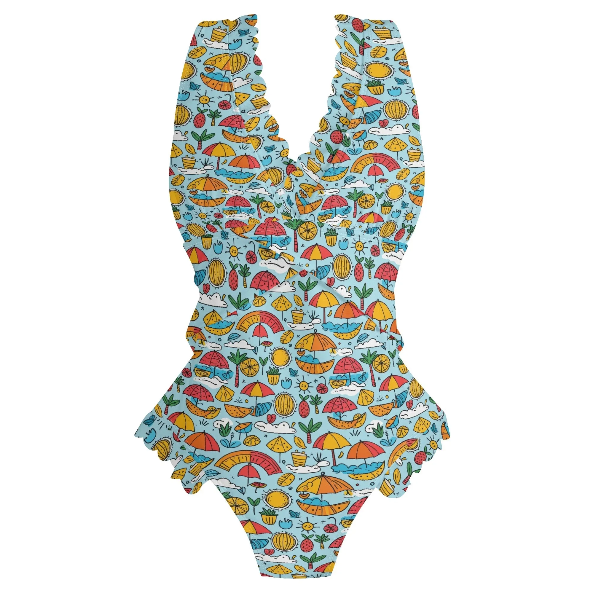 Womens Fun of a Beach Ruffle Edge Cross-Front One Piece Swimsuit Bathing Suit