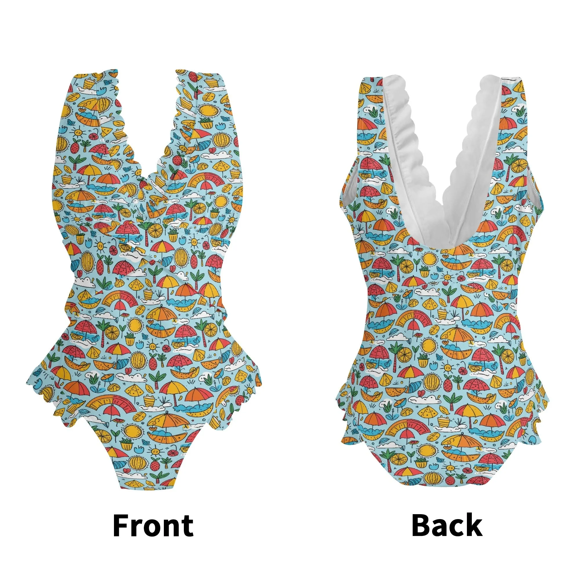 Womens Fun of a Beach Ruffle Edge Cross-Front One Piece Swimsuit Bathing Suit