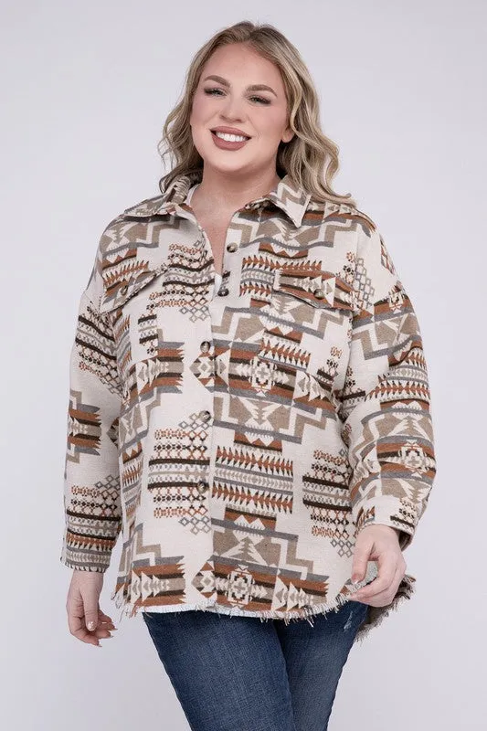 YTT Plus Size Aztec Western Shacket